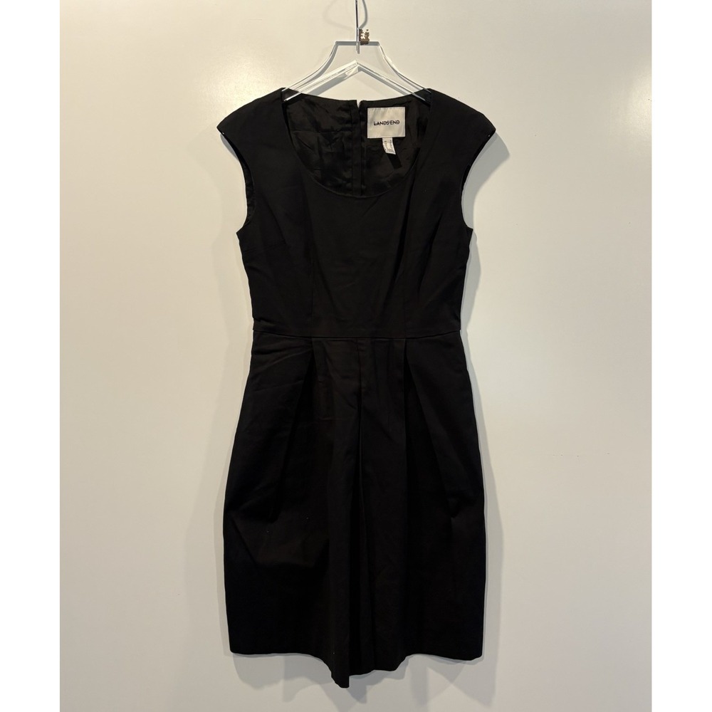 Lands End Womens Black Sleeveless Sheath Dress Cotton Stretch Size 8 Scoop Neck